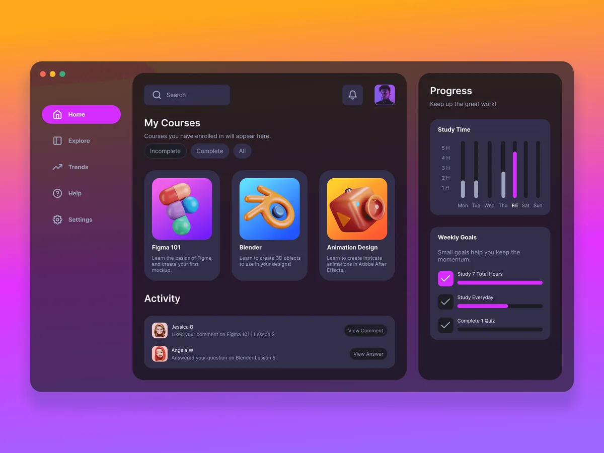 Design Courses: web dashboard design shot.