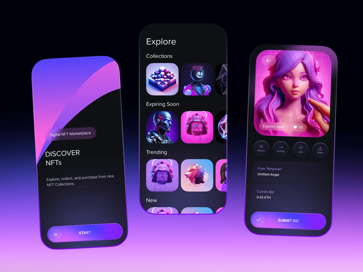 NFT Marketplace: mobile app design shot.